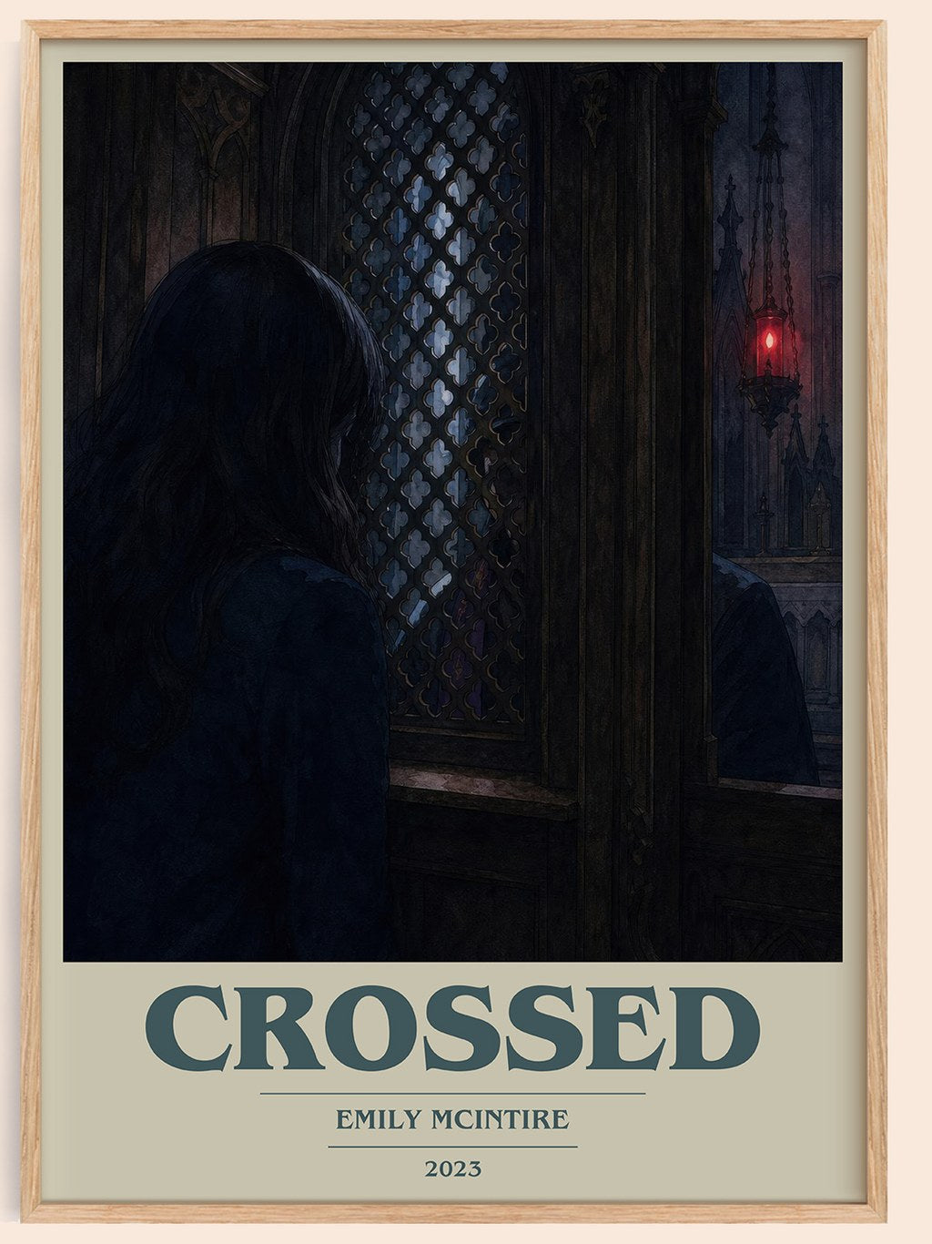 Crossed book cover book poster by Emily McIntire – framed literary art print