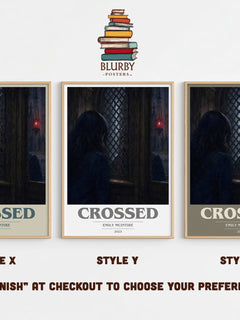 Crossed book cover print in frame leaning in hallway – fantasy wall art