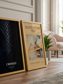 Crossed watercolour print framed by window – literary home decor