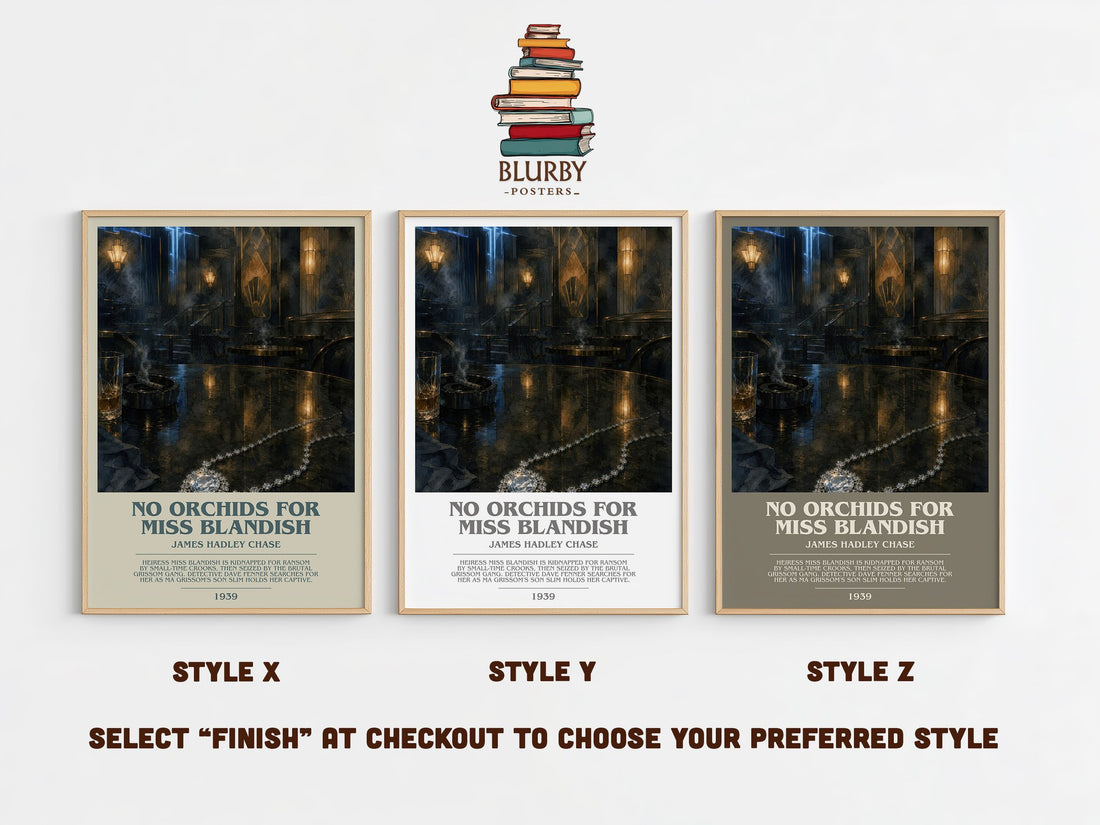 No Orchids for Miss Blandish bookish print in frame leaning in hallway – crime wall art (mockup)