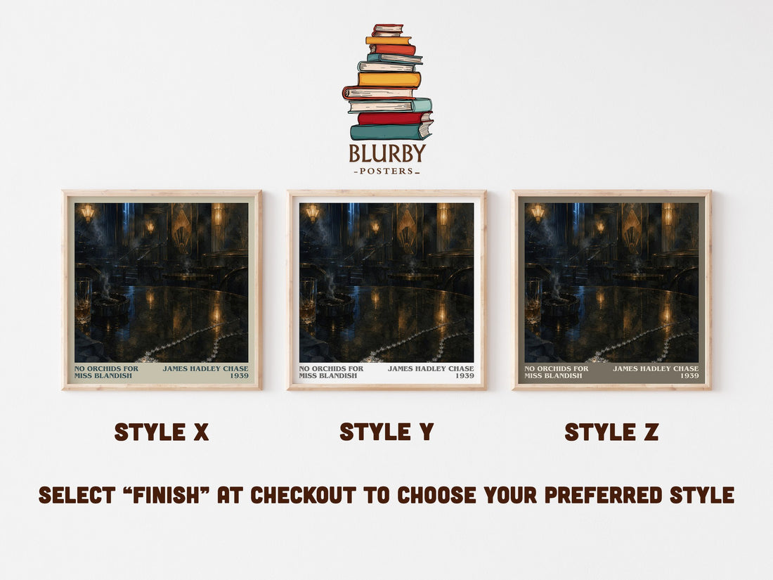 No Orchids for Miss Blandish literary print in frame leaning in hallway – crime wall art (mockup)