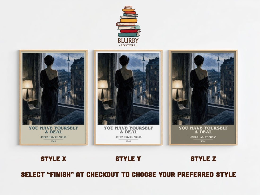 You have yourself a deal book cover print in frame leaning in hallway – crime wall art (mockup)