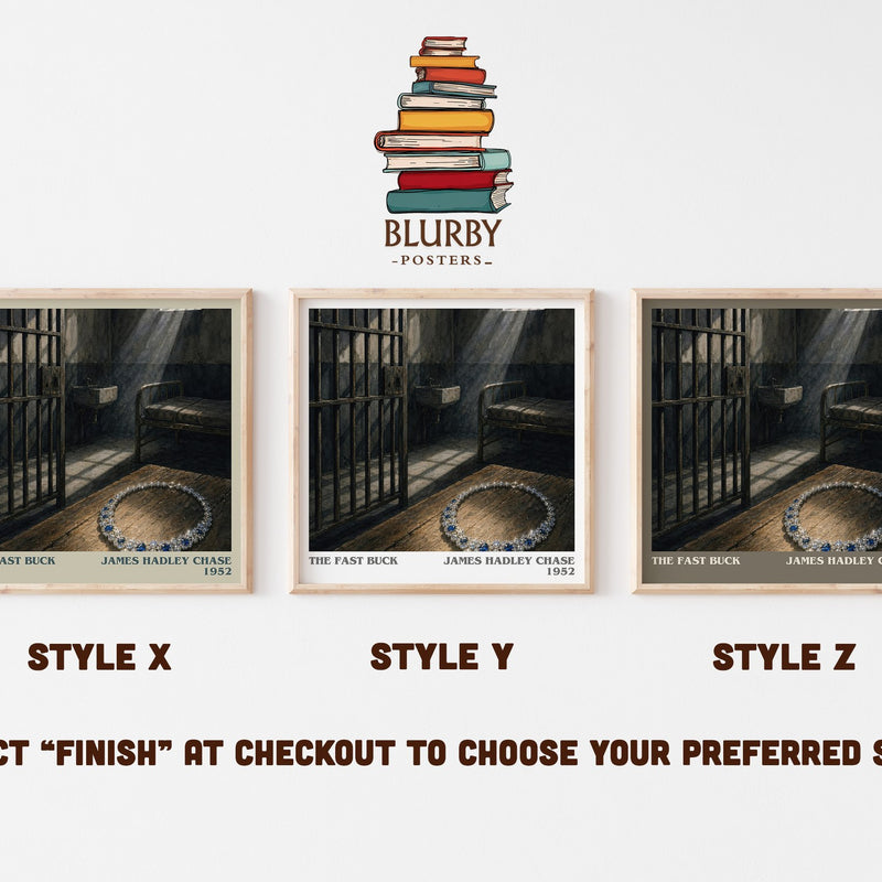 The Fast Buck literary print in frame leaning in hallway – crime wall art