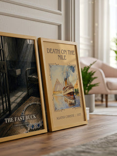 The Fast Buck watercolour print framed by window – literary home decor