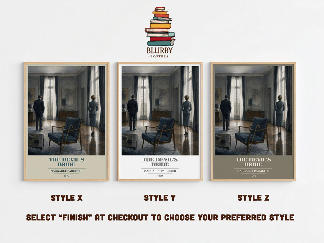 The Devil's Bride book cover print in frame leaning in hallway – romance wall art (mockup)