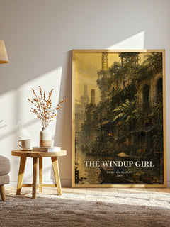 The Windup Girl watercolour print in frame leaning in hallway – sci fi wall art