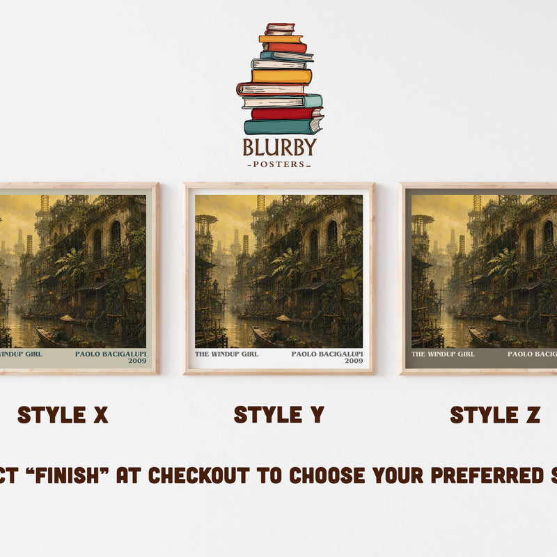 The Windup Girl literary print in frame leaning in hallway – sci fi wall art