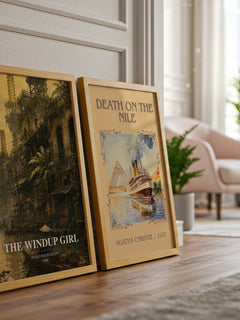 The Windup Girl watercolour print framed by window – literary home decor