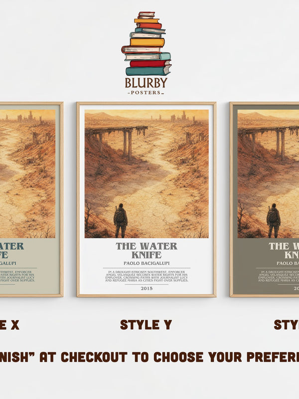 The Water Knife bookish print in frame leaning in hallway – dystopian wall art