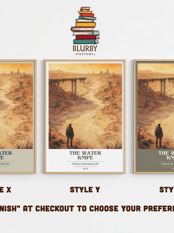 The Water Knife book cover print in frame leaning in hallway – dystopian wall art