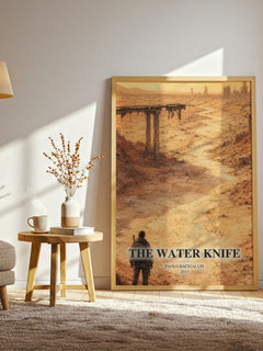The Water Knife watercolour print in frame leaning in hallway – dystopian wall art