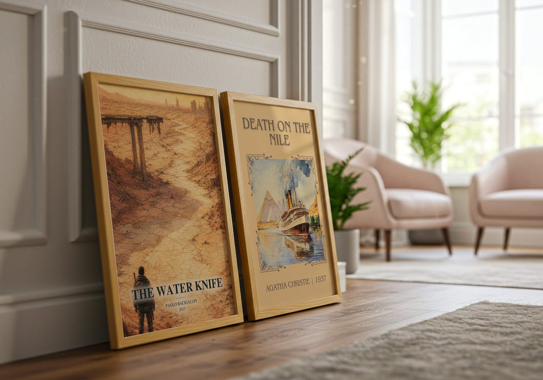 The Water Knife watercolour print framed by window – literary home decor