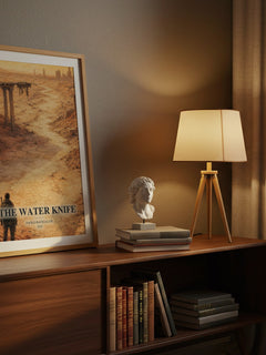 The Water Knife watercolour print on bookshelf – Paolo Bacigalupi fan gift