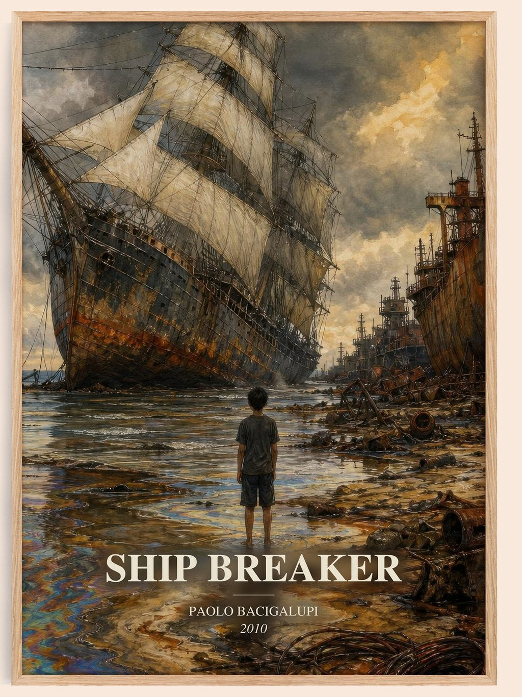 Ship breaker watercolour book poster by Paolo Bacigalupi – framed literary art print