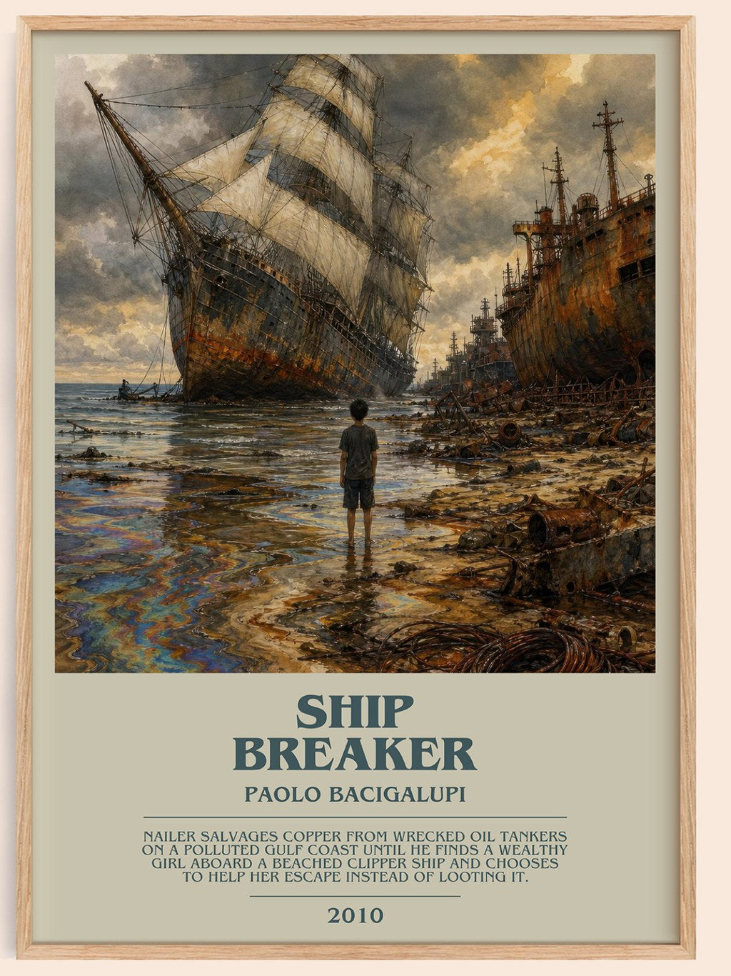 Ship breaker bookish book poster by Paolo Bacigalupi – framed literary art print