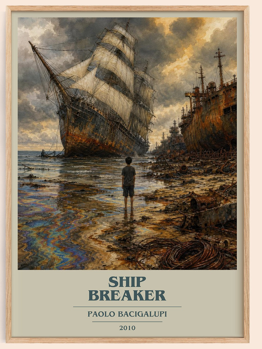 Ship breaker book cover book poster by Paolo Bacigalupi – framed literary art print