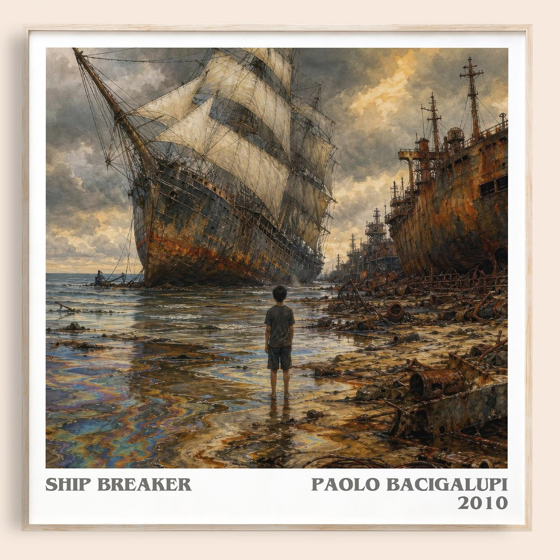 Ship breaker literary book poster by Paolo Bacigalupi – framed literary art print