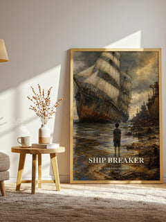 Ship breaker watercolour print in frame leaning in hallway – dystopian wall art