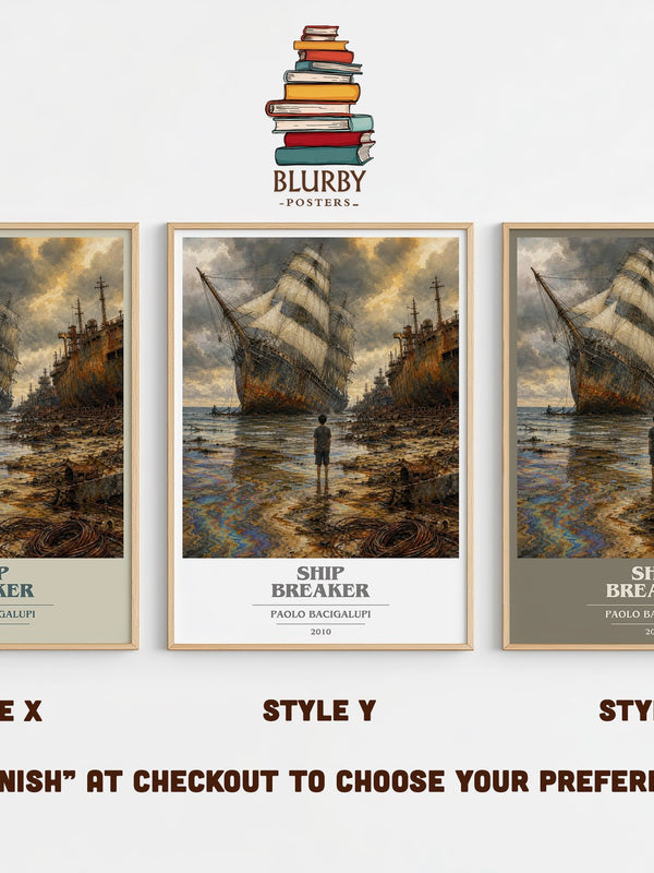 Ship breaker book cover print in frame leaning in hallway – dystopian wall art