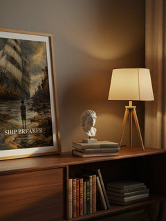 Ship breaker watercolour print on bookshelf – Paolo Bacigalupi fan gift