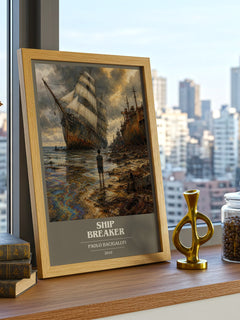 Ship breaker book cover print framed by window – literary home decor