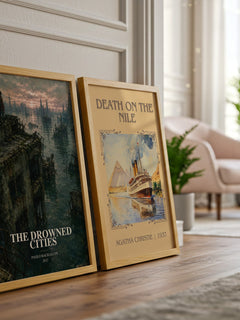 The drowned cities watercolour print framed by window – literary home decor