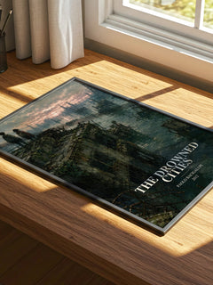 The drowned cities watercolour book poster framed on wall – dystopian wall art