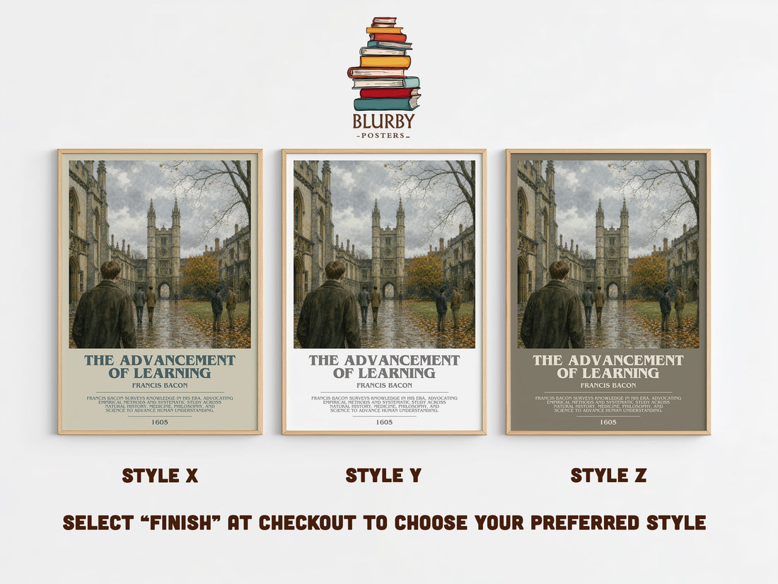 The advancement of learning bookish print in frame leaning in hallway – philosophy wall art (mockup)