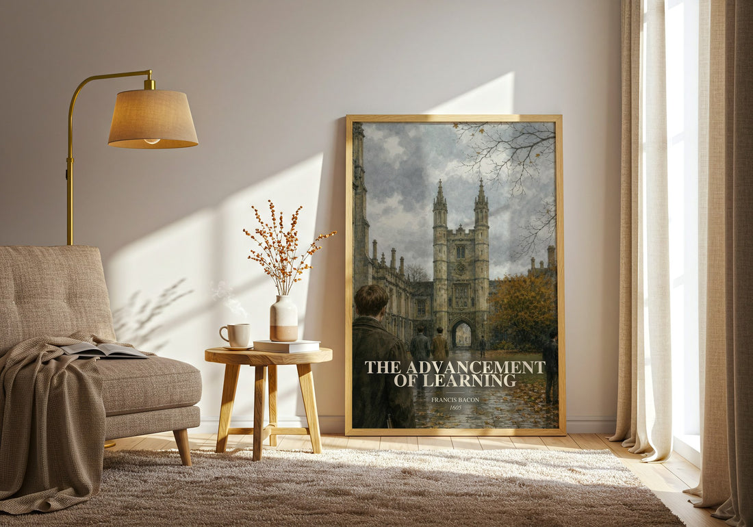 The advancement of learning watercolour print in frame leaning in hallway – philosophy wall art