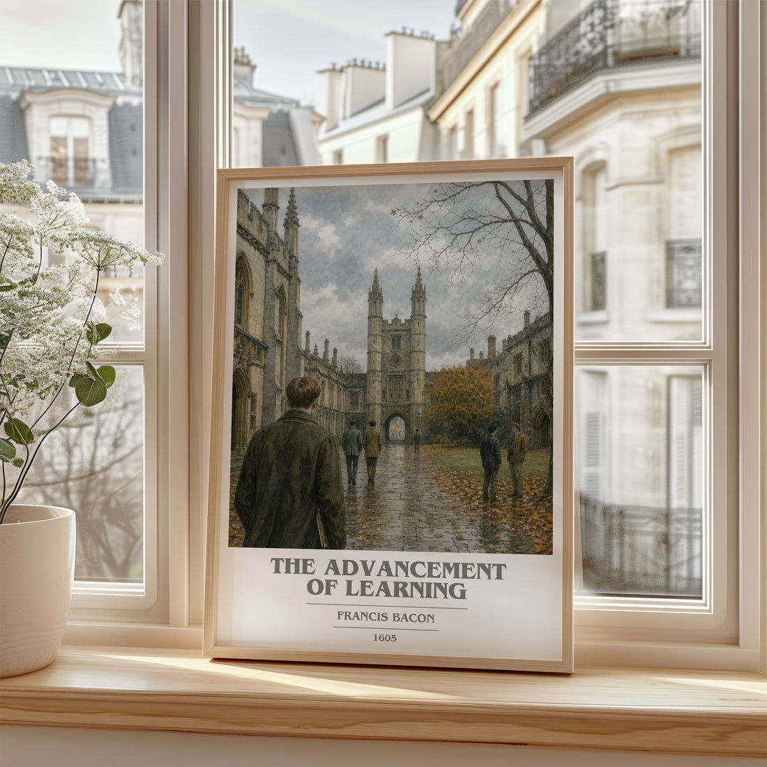 The advancement of learning Book Cover Poster by Francis Bacon – framed print by a bright window