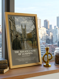 The advancement of learning bookish print framed by window – literary home decor