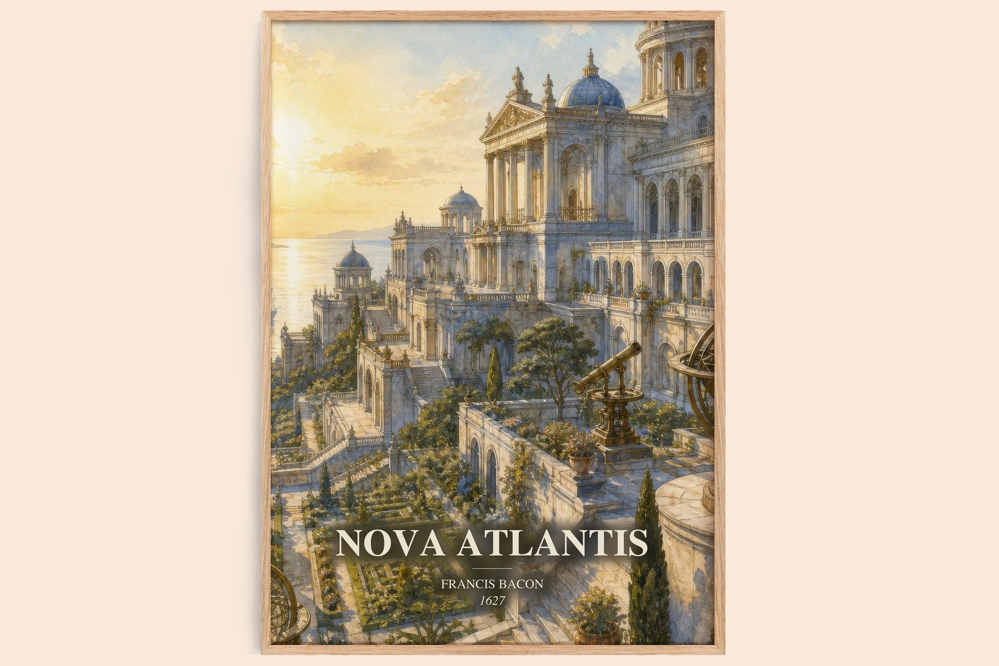 Nova Atlantis Book Watercolour Illustration by Francis Bacon