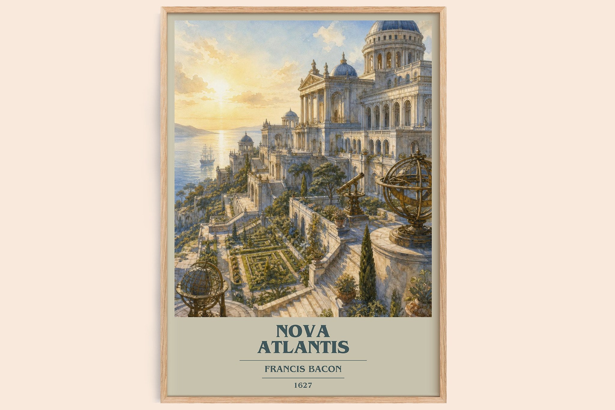Nova Atlantis Book Cover Poster by Francis Bacon