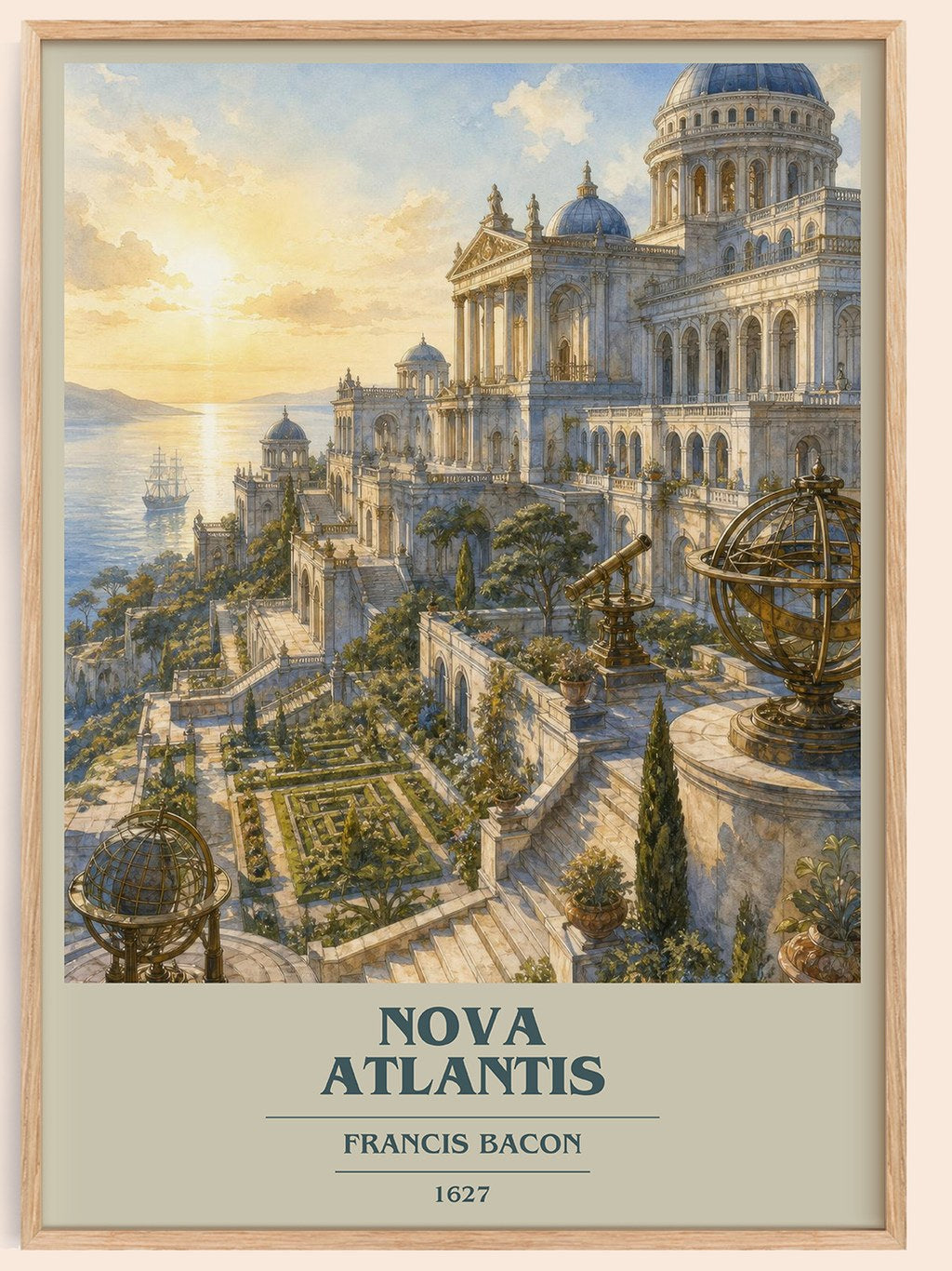 Nova Atlantis book cover book poster by Francis Bacon – framed literary art print
