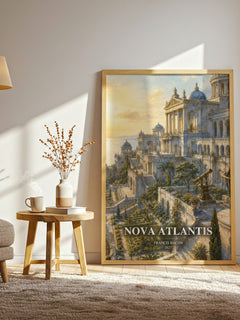 Nova Atlantis watercolour print in frame leaning in hallway – philosophy wall art