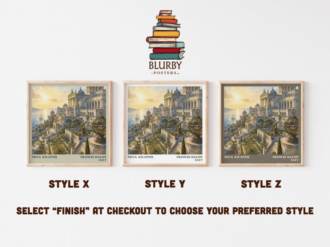 Nova Atlantis literary print in frame leaning in hallway – philosophy wall art (mockup)
