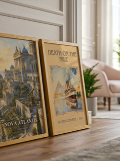 Nova Atlantis watercolour print framed by window – literary home decor