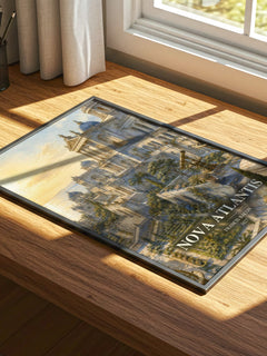 Nova Atlantis watercolour book poster framed on wall – philosophy wall art