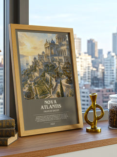 Nova Atlantis bookish print framed by window – literary home decor