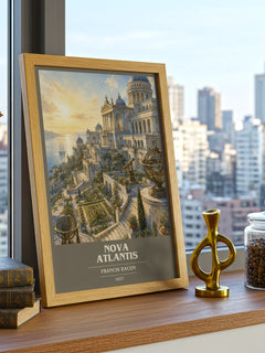 Nova Atlantis book cover print framed by window – literary home decor