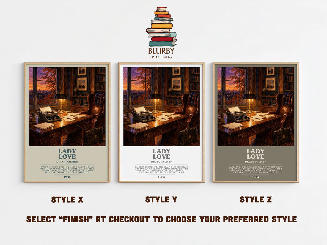 Lady Love bookish print in frame leaning in hallway – romance wall art (mockup)