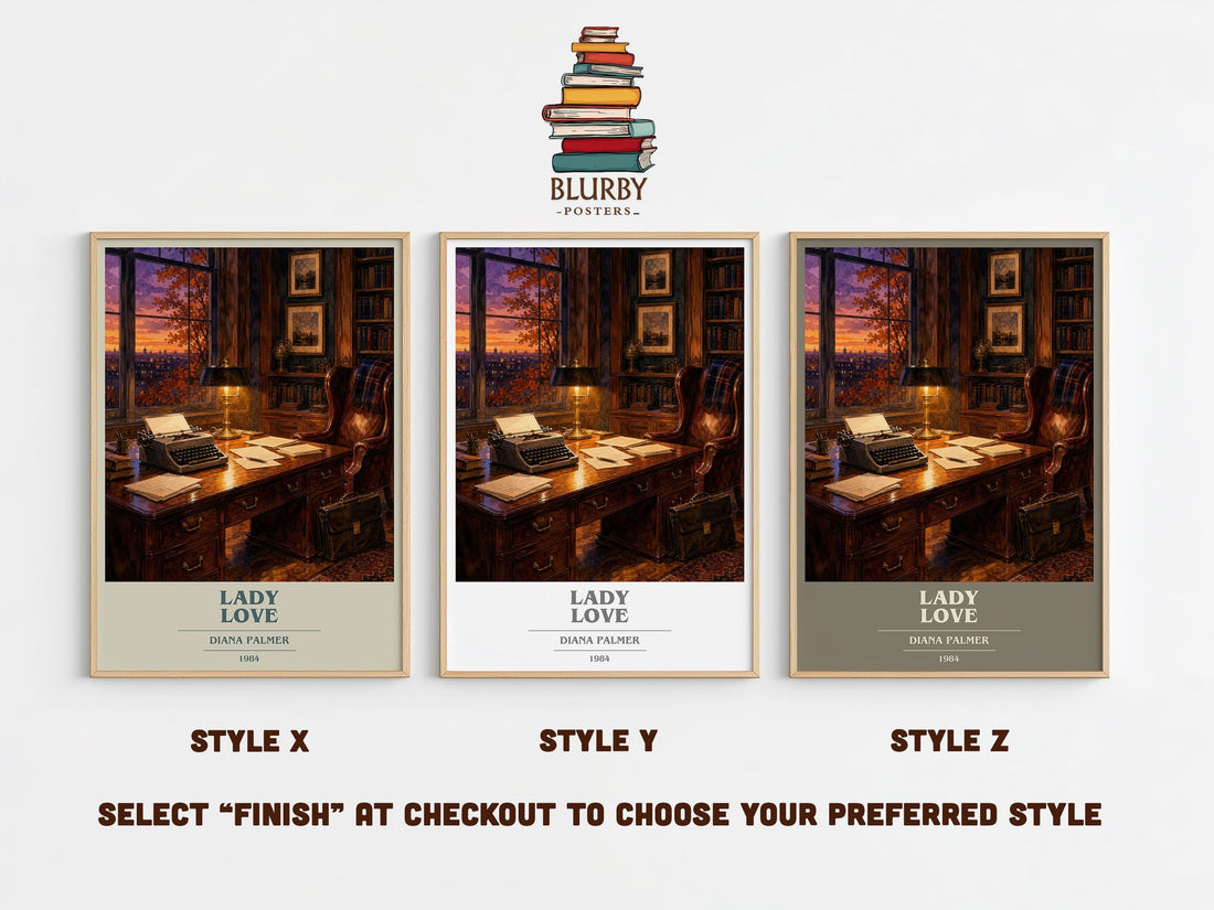 Lady Love book cover print in frame leaning in hallway – romance wall art (mockup)