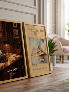 Lady Love watercolour print framed by window – literary home decor