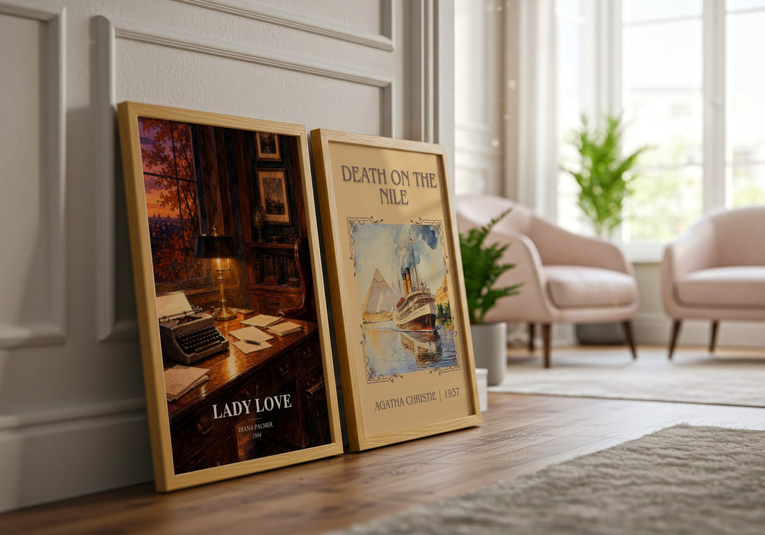 Lady Love watercolour print framed by window – literary home decor
