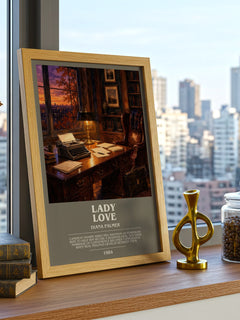 Lady Love bookish print framed by window – literary home decor