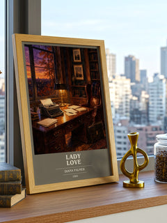 Lady Love book cover print framed by window – literary home decor