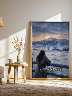 Snow Kisses watercolour print in frame leaning in hallway – romance wall art