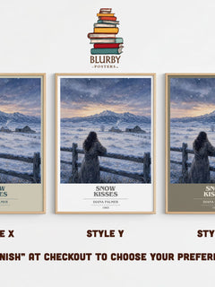 Snow Kisses book cover print in frame leaning in hallway – romance wall art