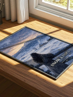Snow Kisses watercolour book poster framed on wall – romance wall art