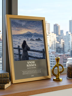 Snow Kisses bookish print framed by window – literary home decor